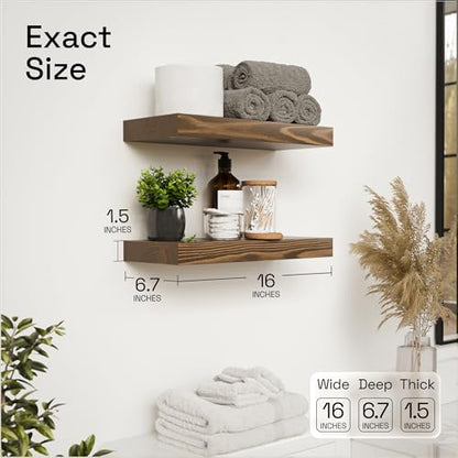 Solid Wood Floating Shelves for Wall 16 Inch Walnut, Wooden Bathroom Shelf - color: Walnut, size: 16 Inch