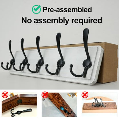 WEBI Coat Rack Wall Mount,Coat Hooks Wall Mounted,16" Hole to Hole,Coat Hanger Wall,Wood Hook Rack Rail,5 Triple Hooks for Hanging Coats,Jacket,Clothes,Farmhouse,Black/White - color: White, size: 5 Hooks