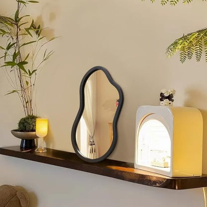 AAZZKANG Irregular Wall Mirror Black Wood Framed Small Asymmetrical - color: Black, size: 14"L x 8"W