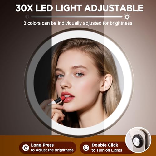 Makeup Mirror with Light - Brushed Nickel, 30x Makeup Mirror with 3 Colors - color: Brushed Nickel