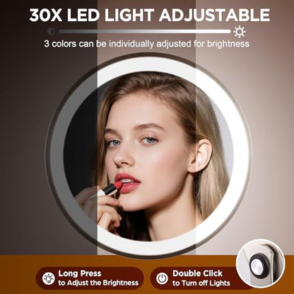 Makeup Mirror with Light - Brushed Nickel, 30x Makeup Mirror with 3 Colors - color: Brushed Nickel