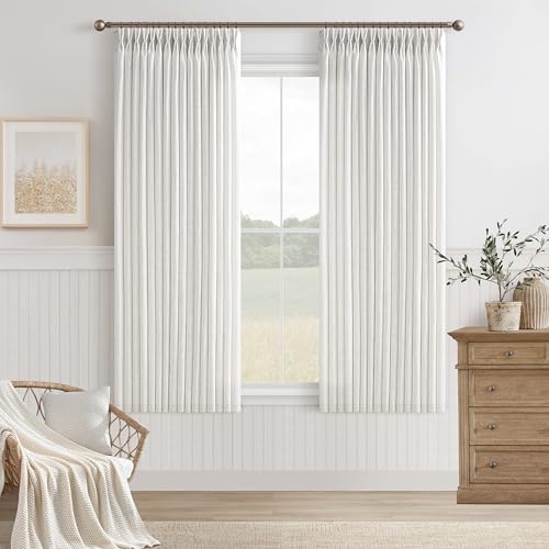 Short Beige White Linen Pinch Pleated Semi Sheer Curtains 63 Inch Long 50W - color: Beige White, size: 50"W x 63"L (Pack of 2)