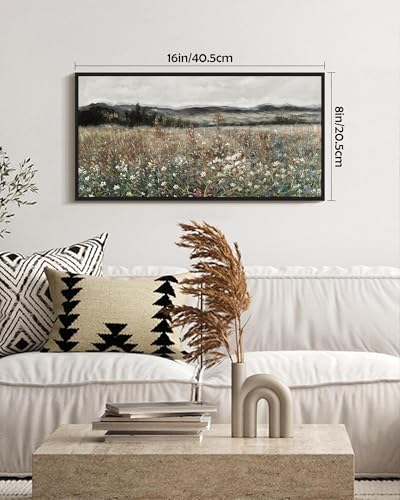 SHENIFY Vintage Landscape Framed Wall Art Meadow Flowers Farmhouse Decor Retro Classic Painting for Kitchen Bedroom Living Room Bathroom - 8x16in Black Framed - color: Meadow Flowers, size: 16"L x 8"W