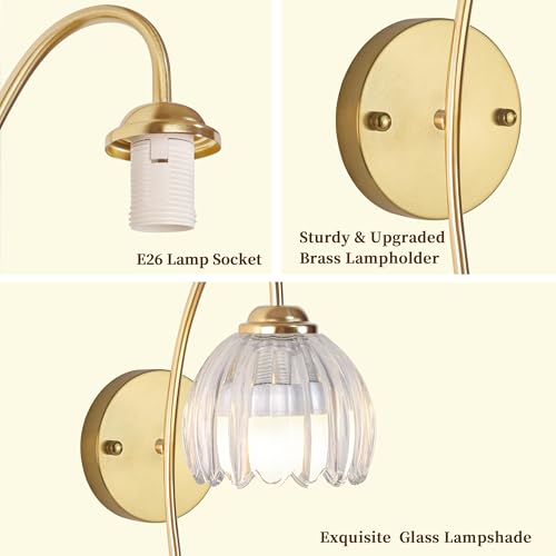 Battery Operated Wall Sconces Set of 2, Clear Tulip Glass Wall Lights | Rechargeable flower wall lamps with remote control, 15 colors, 10-level dimming and timer for bedroom and living room - color: Clear Tulip