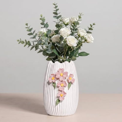 Ceramic Flower Vase,White Modern Vase for Pampas Grass, 9 Inch - color: White and Pink, size: 9 inch