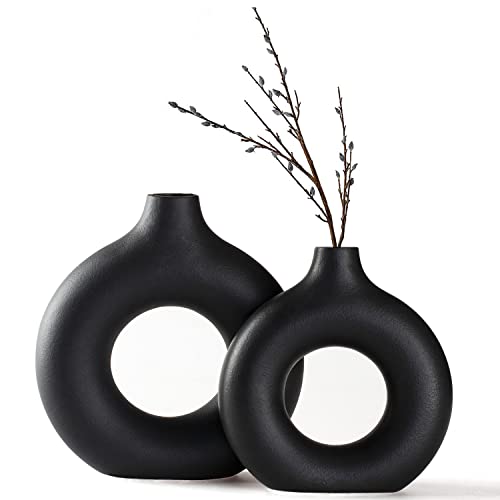 CEMABT Vases for Pampas Grass, 2pc Creative Vase Modern Home Decor,Handmade Vase Black Ceramic Dried Flowers Crafts Ornaments for Office Home Deco Decoration - color: Black, size: 2-Piece Set