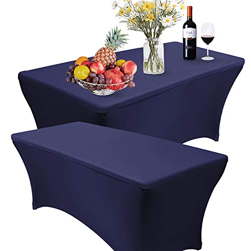 RELIANCER 2 Pack Stretch Spandex Table Covers for Rectangular Tables,4FT Elastic Fitted Tablecloth,Universal Rectangular Table Cloth Protector for Outdoor Party,Wedding,Bar,Birthday,Banquet,Events - color: Navy Blue, size: 48" x 24" (2PC)