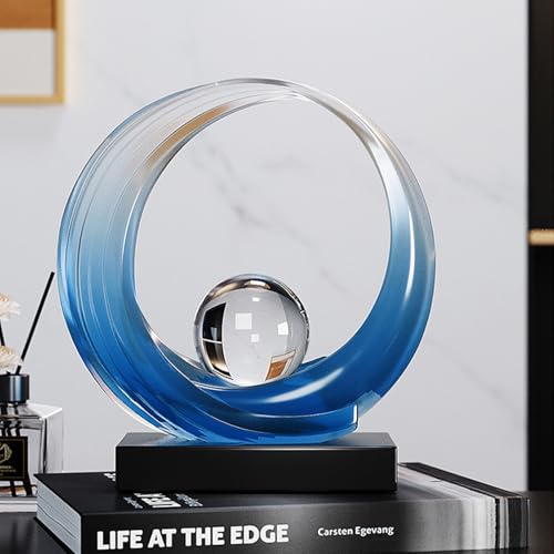 Blue Wave Resin Origami Statue Modern Abstract Home Decoration Sculpture Abstract Office Desk Center Art Statue Family Bedroom Living Room Blue Art Decoration (A-Blue) - color: A-blue