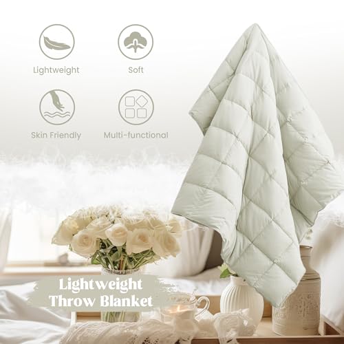puredown® Soft Feather Down Throw Blanket Lightweight Packable Couch Throw for Indoor and Outdoor Use, Throw 50"X70", Ivory - color: Light Khaki, size: Throw