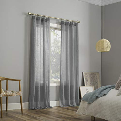 No. 918 Genevieve 2-Pack Linen Weave Sheer Semi-Sheer Rod Pocket Curtain Panel Pair, Gray, 50"W x 84"L (2 Panels) - color: Grey, size: 50"W x 84"L (Pack of 2)
