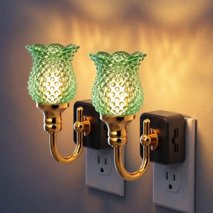 JandCase Night Light, Night Lights Plug into Wall, Glass Flower Nightlight - color: Spotted Flower-Green