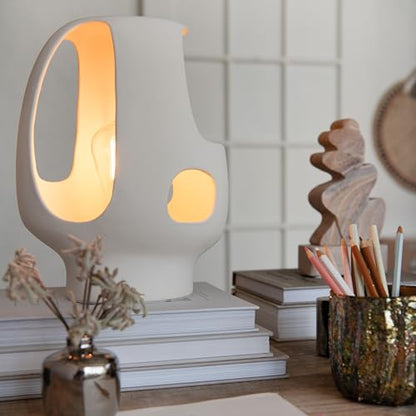 Bloomingville Ceramic Table Lamp with Cut-Outs, Volcano Finish, White