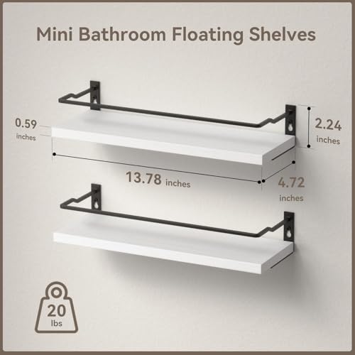 RICHER HOUSE Floating Shelves Bathroom, Small Wall Shelf Over Toilet 2 Set - color: White