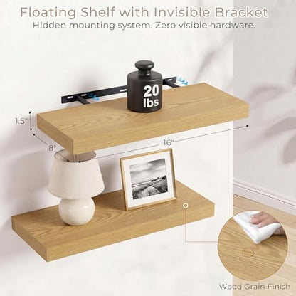Vivelove Oak Floating Shelves 8 Inch Deep, 16 x 8, Set of 2 - color: Oak, size: 16"Wx8"Dx1.4"H