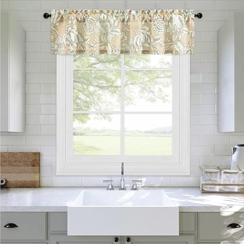 Leeva Farmhouse Floral Valance, Linen Textured Rod Pocket, 52 x 12, 1 Panel - color: M5, size: 52"W x 12"L (Pack of 1)