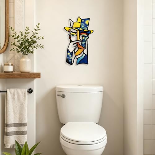 Kercan Bathroom Wall Decor, 14.1 x 8.6 Inch Abstract Metal Face Wall Art - color: Blue
