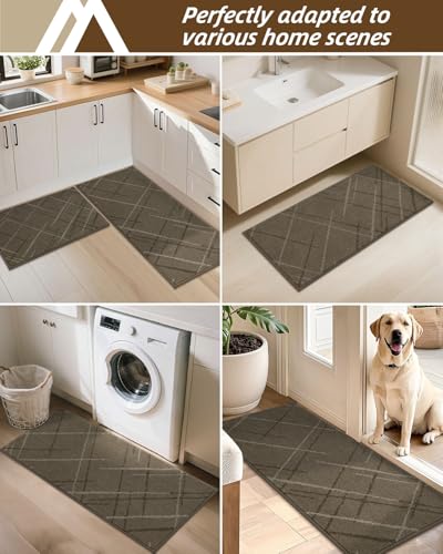 COSY HOMEER Kitchen Rugs,2 PCS Kitchen Mats Non Slip Washable,Brown - color: Brown, size: 24"x36" + 24"x60"