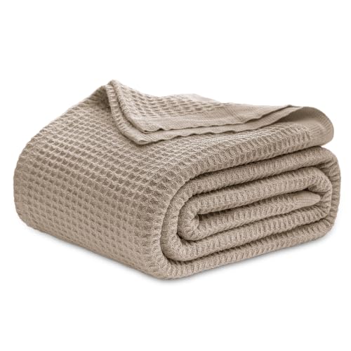 Bedsure 100% Cotton Blanket, Waffle Weave, Full Size, Khaki Brown, 80"x90" - color: 03 Khaki Brown, size: Full (80" X 90")