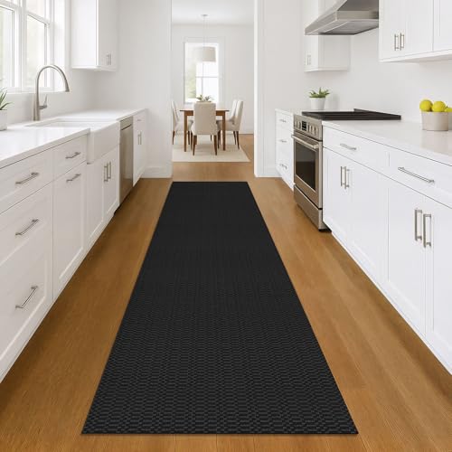 KOZYFLY 3x10 Long Runner Rug, Washable Non Slip Hallway Rug, Black/Grey - color: Black/Charcoal Grey, size: 3' x 10' (Rectangular)