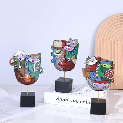 3PC Abstract Face Sculptures, Afrocentric Pop Art Decor, Modern Resin Statue Handcrafted Table Sculpture, Bookshelf Decor, TV Stand Ornaments, Artsy Coffee Table, Living Room Accent, Cabinet