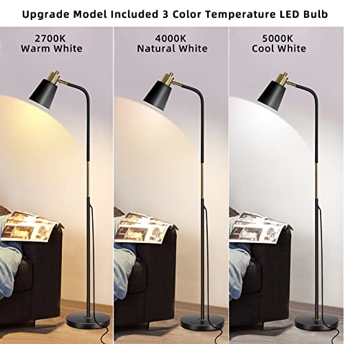 LALISU Floor Lamp 3-Color Temperature Floor Lamps Reading Standing Lamp - color: 3-Color Black