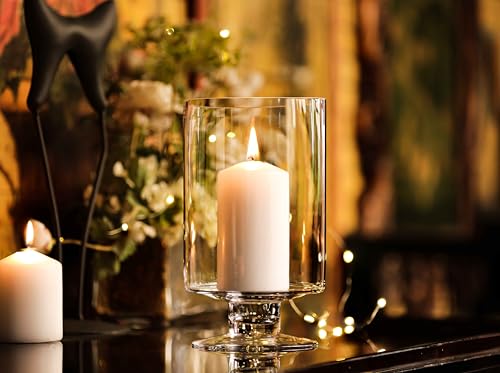CYS EXCEL Glass Hurricane Pillar Candle Holder (H:10" W:6") | Multiple Size Choices Short Stem Candle Centerpieces | Stemmed Glass Cylinder Candle Vase - size: H-10" W-6"