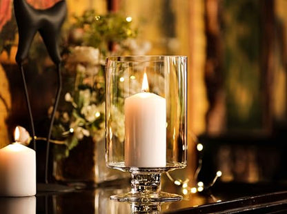 CYS EXCEL Glass Hurricane Pillar Candle Holder (H:10" W:6") | Multiple Size Choices Short Stem Candle Centerpieces | Stemmed Glass Cylinder Candle Vase - size: H-10" W-6"