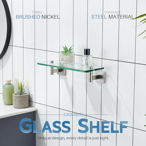 KOKOSIRI Floating Shelf Bathroom Wall Mount Shelves 12-Inch for Bedroom Living Room Kitchen Hanging Rack Brushed Stainless Steel 2 Pack B1105BR-L12-P2 - color: Brushed Nickel, size: 12-Inch(2 Pack)