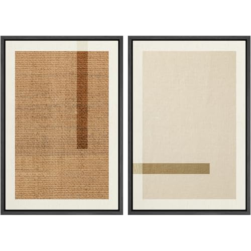 SIGNWIN Framed Canvas Print Wall Art Set Neutral Linen Inspired Minimalist Illustrations Modern Art Minimal Boho Relax/Calm for Living Room, Bedroom, Office - 16"x24"x2 BLACK - color: A16-2603-EST05, size: 16"x24"x2 Panels Black
