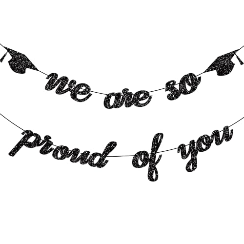 Graduation Decorations 2026 2027 | Pre-Strung Class of 2026 Graduation Banner, Black Glitter We are So Proud of You Grad Banner for Graduations Party Decorations Favors Supplies School Home Car Decorations - color: Black grad