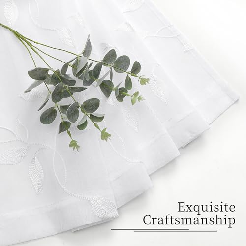 Tollpiz White Leaf Sheer Tier Curtain Kitchen 30 x 36 Inches - color: White, size: 30"W x 36"L (Pack of 2)