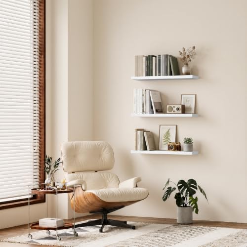 BAYKA White Floating Shelves 35.4in, Set of 3, Wall Mounted for Wall Decor - color: C. White - Modern Minimalist Style, size: 35.4inches