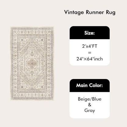 2x4 Washable Entryway Area Rug - Non-Slip Boho Throw Rugs Beige Gray - color: Beige/Gray, size: 2' x 4' (Rectangular)