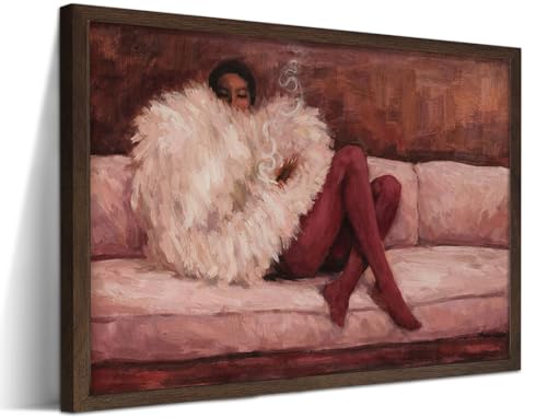 Vintage Framed Impressionist Wall Art, Elegant Woman Lounging on Sofa Canvas Print, Moody Victorian African Women Artwork, Modern Fashion Wall Decor for Living Room Bedroom Office 8x10in - color: Cool Girl, size: 10"L x 8"W