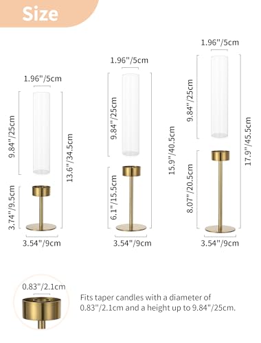 NUPTIO Hurricane Candle Holder for Centerpiece, Set of 6 Candlestick Holder - color: Brass - Clear, size: 6pcs