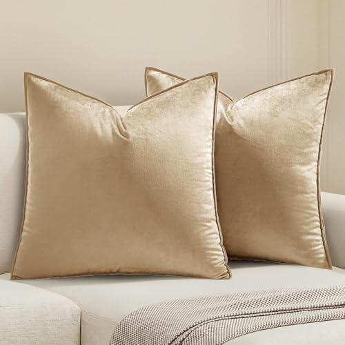 MIULEE Decorative Beige Velvet Throw Pillow Covers for Couch 18x18 Inch - color: Beige, size: 18" x 18" (Pack of 2)