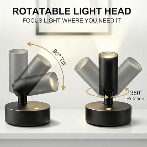 Magnetic Rechargeable Picture Light 2 Pack, Wireless Art Spotlight with Remote & Touch Control, 3 Color Temps Dimmable Wall Light, 2000mAh Battery Accent Lighting for Painting, Gallery, Display - color: Black