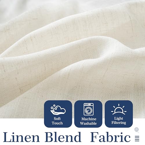 DriftAway Semi Sheer Scalloped Edge Linen Coastal Beach Window Curtains for Living Room Bedroom 2 Panels Rod Pocket Each Size 52 Inch by 63 Inch Navy - color: Linen Navy, size: 52"W x 63"L (Pack of 2)