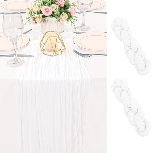 2 Pack 120 Inch White Cheesecloth Table Runner Boho Rustic Gauze Sheer Romantic 10 FT Long Cheese Cloth Table Runner for Bridal Baby Shower Wedding Party Birthday Holiday Home Easter Decor - color: White