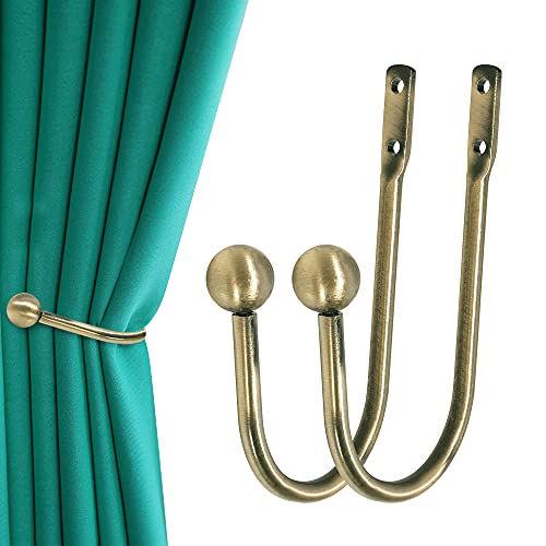 Curtain Holdback, 2 Pcs Wall Mounted Drapery Tiebacks with Screws, Heavy Duty Metal Decorative Window Drapery Holder Curtain Hook, Brass - color: 2 Pcs, Brass