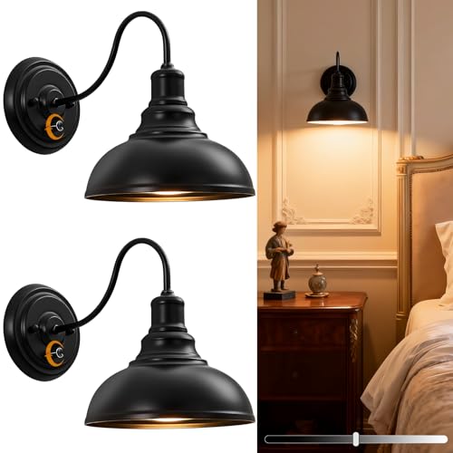 Lightess Wall Sconce with Switch Dimmable Wall Mounted Bedside Lamps 2 Pack - color: 2 Pack-Black Switch