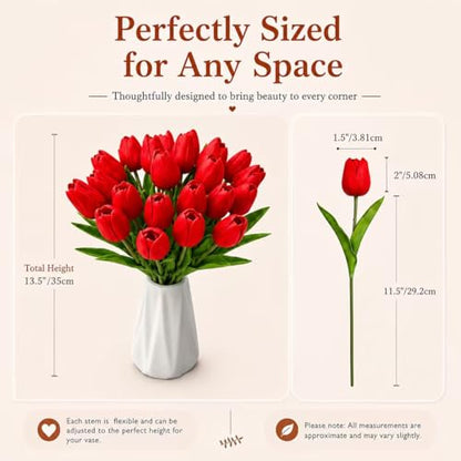 Mandy's 20 Stems Red Artificial Tulip Flowers for Home Centerpieces - color: Red 20pcs
