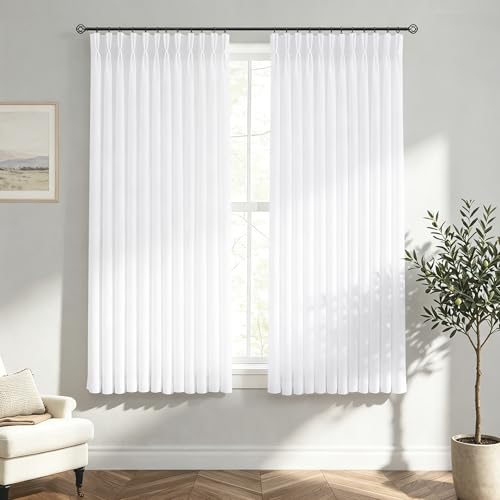 White Linen Pleated Curtains 63 Inch Length for Living Room - color: White, size: 40"W x 63"L (Pack of 2)