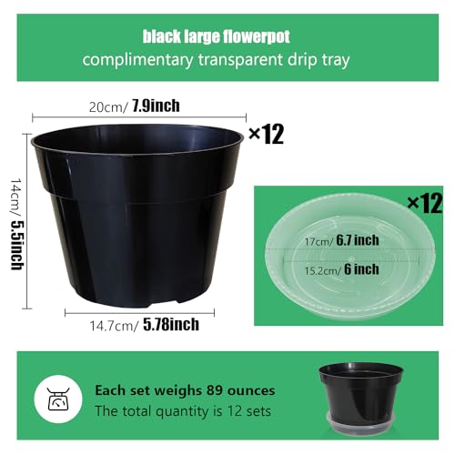 RooTrimmer 12 Pack Plant Pots, 8 Inch Plant Planter with Clear Saucer, Plastic Pots for Plants Indoor and Out Door Such as Strawberry, Herb and Flowers (Black) - color: Black, size: 8 Inch 12 Pack