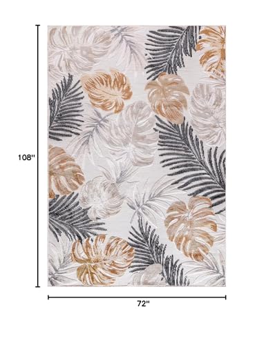 CAMILSON Indoor Outdoor Rug, Yellow 6’x9’ Leaf Tropical Botanical Area Rugs for Indoor and Outdoor patios, Easy-Cleaning Non-Shedding Living Room, Garden and Kitchen Washable Outside Carpet (6x9) - color: 3002 Yellow, size: 6' x 9' (Rectangular)