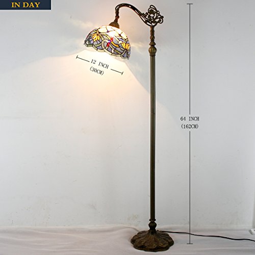 WERFACTORY Tiffany Floor Lamp Blue Lotus Flower Stained Glass Arched Lamp