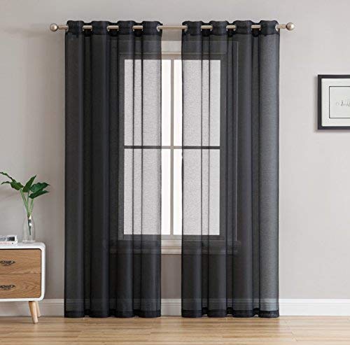 HLC.ME Semi Sheer Grommet Window Curtains, 2 Panels, 54x72 Inch, Black - color: Black, size: 54"W x 72"L (Pack of 2)