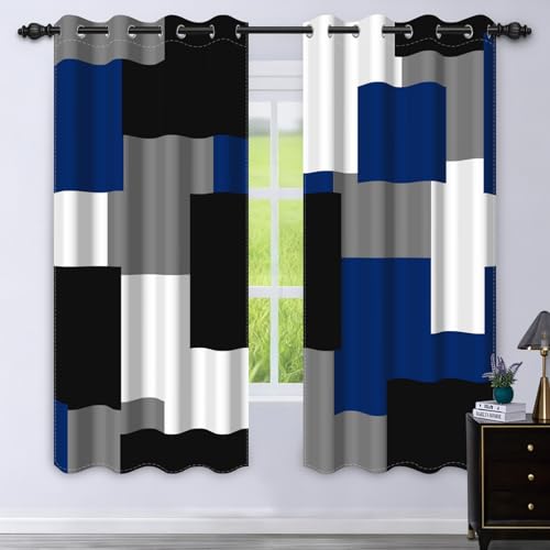 95% Blackout Curtains for Bedroom 84 Inch Long 2 Panels Set Royal Blue Grey Modern Abstract Geometric Black Out Curtains Insulated Room Darkening Window Drapes for Living Room, 52Wx84L - color: 01 Blue, size: 52"W x 84"L (Pack of 2)