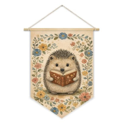 Cute Hedgehog Reading Book Woodland Nursery Decor Wall Hanging Flag - color: 01-Cute Hedgehog Reading Book(Beige)