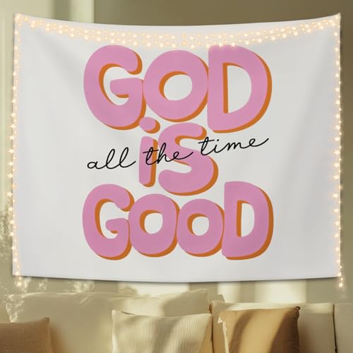 STHTTSW God Is Good All the Time Tapestry, Pink Christian Tapestries Wall Blanket, Retro Bible Wall Hanging Decor for Teen Girl Women Bedroom Home Church Prayer Room, 50x60 Inch - color: Bible - God Is Good All the Time